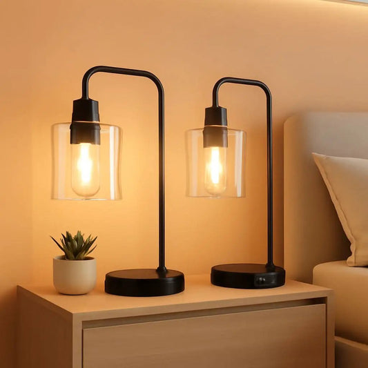 Black Industrial Touch Control Table Lamps With USB Ports from PriceLows™