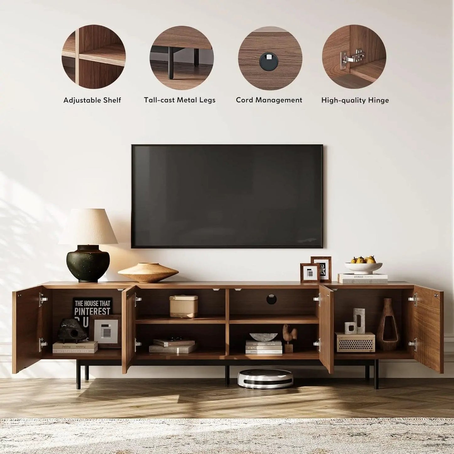 Solid Wood TV Stand For 70 To 75 Inch TV With Walnut Veneer from PriceLows™