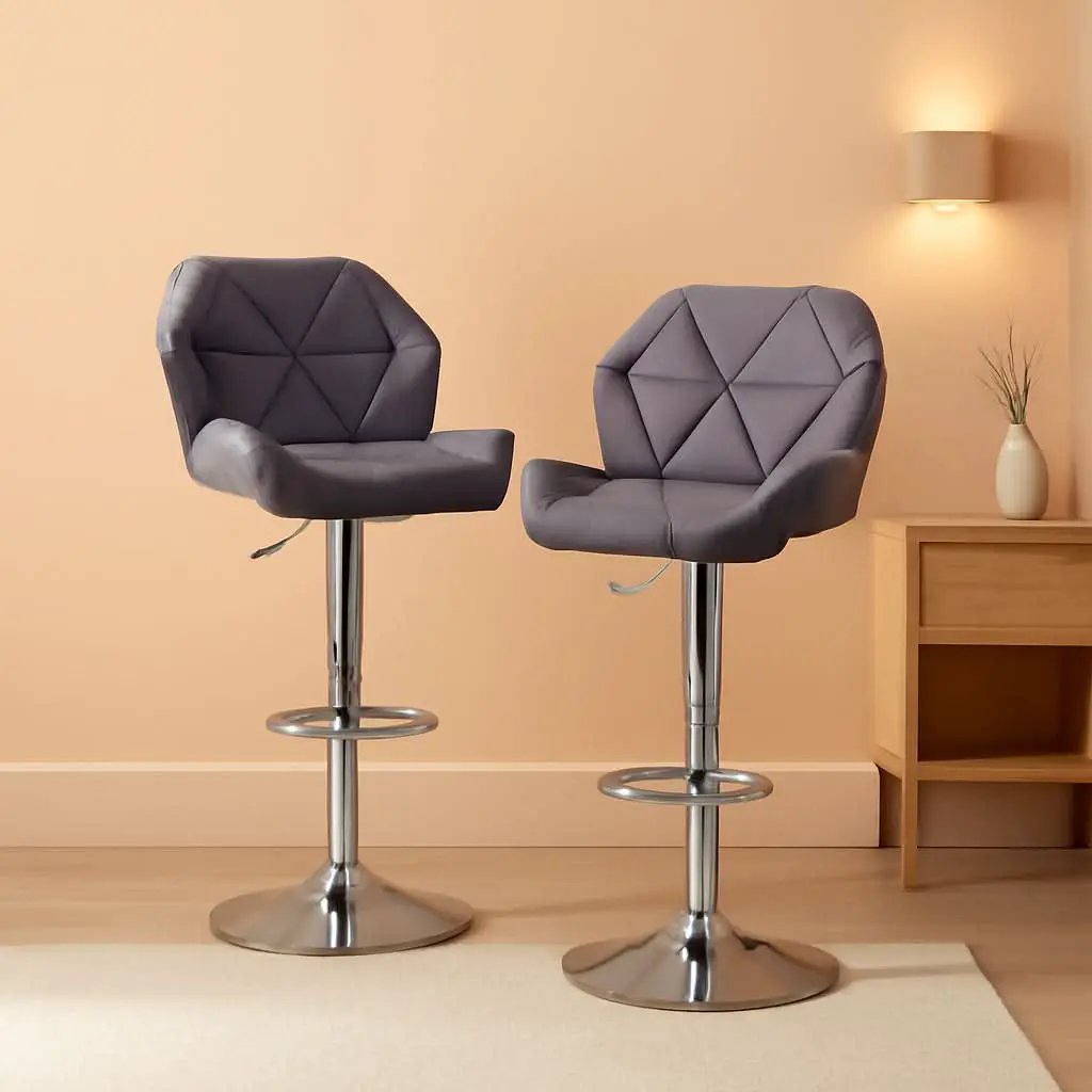 Breni Velvet Diamond Tufted Swivel Adjustable Height Bar Stool Set Of 2 Gray from PriceLows™