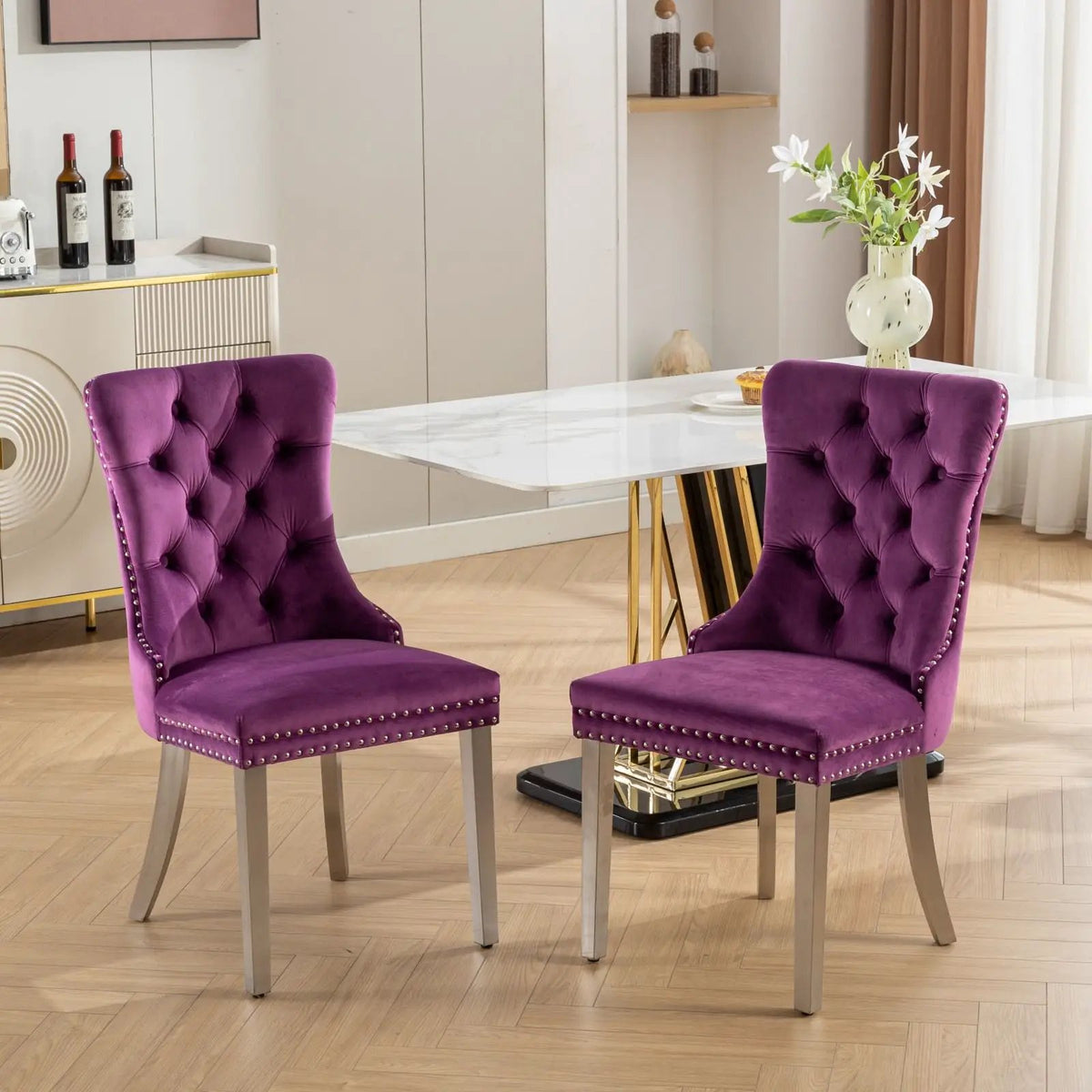 Dining Chair | Tufted Upholstery | Stainless Steel Legs | Set Of 2