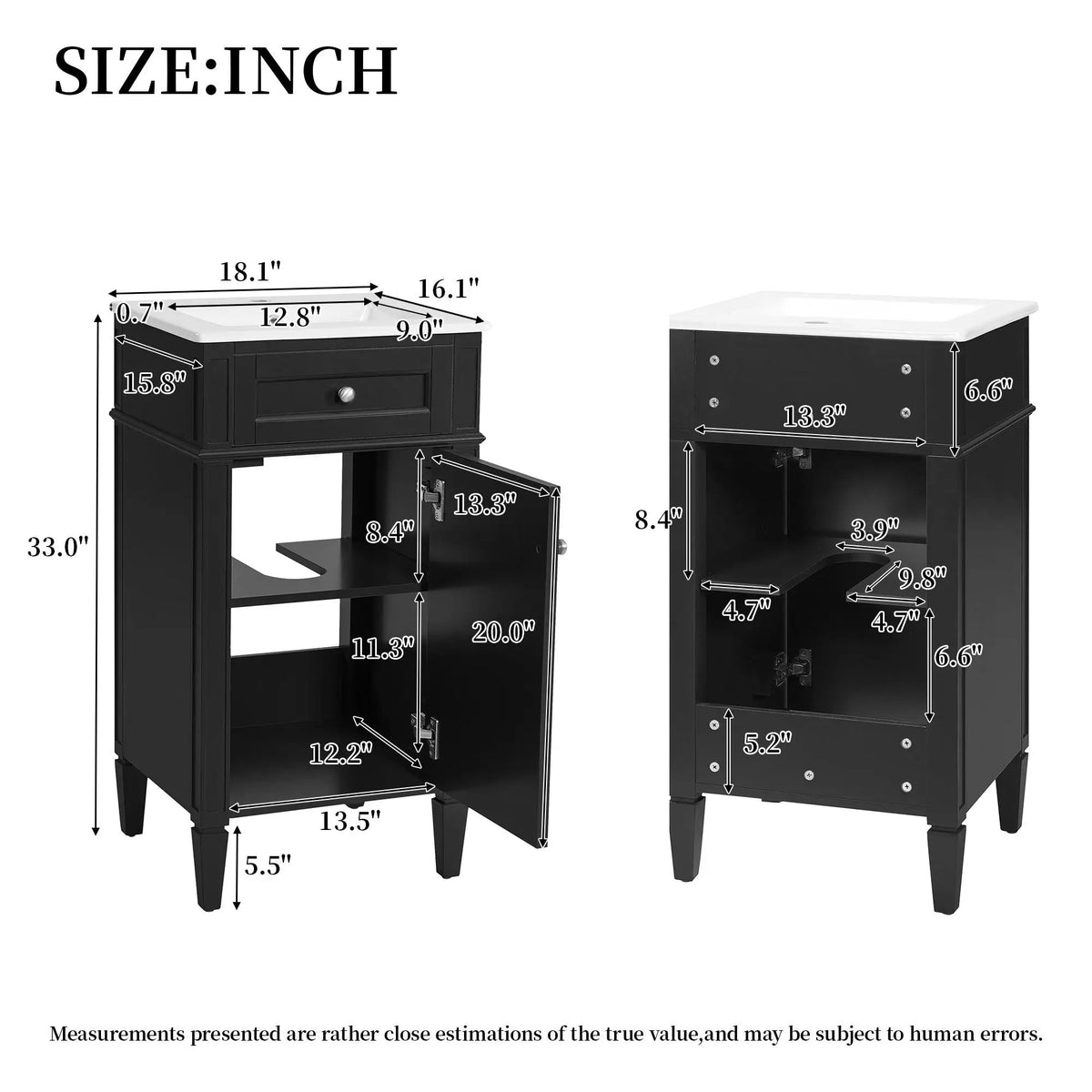 French Style Bathroom Vanity | Rectangular Design | Soft-Closing Door | Adjustable Shelf