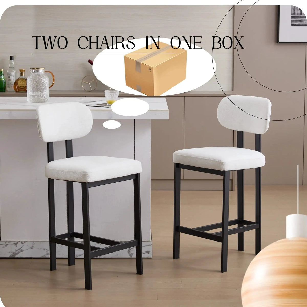 Modern Counter Height Stools (Set of 2) | 2 Pieces | Fabric & Metal | Home