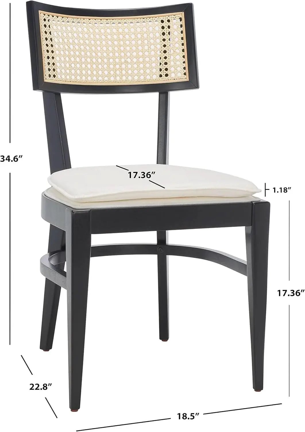 Galway Coastal Dining Chair Black Frame Cane Seat Cushion from PriceLows™