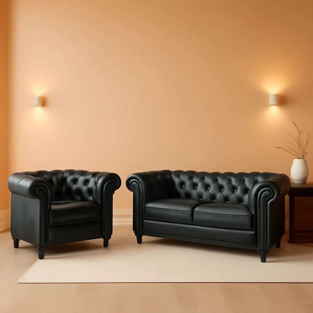 Two Piece Chesterfield Leather Living Room Set With Black Leather Loveseat And Chair from PriceLows™