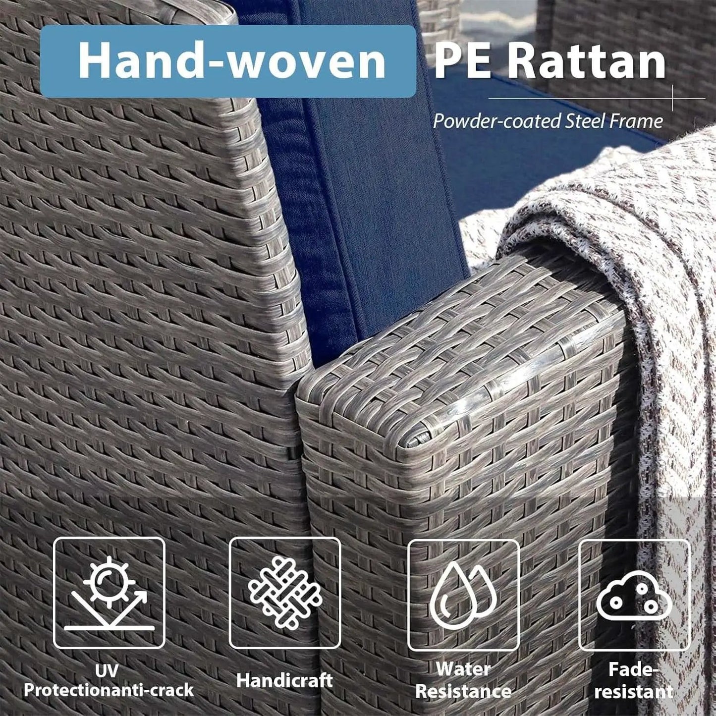Navy Blue Outdoor Rattan Patio Furniture Set for Gatherings from PriceLows™