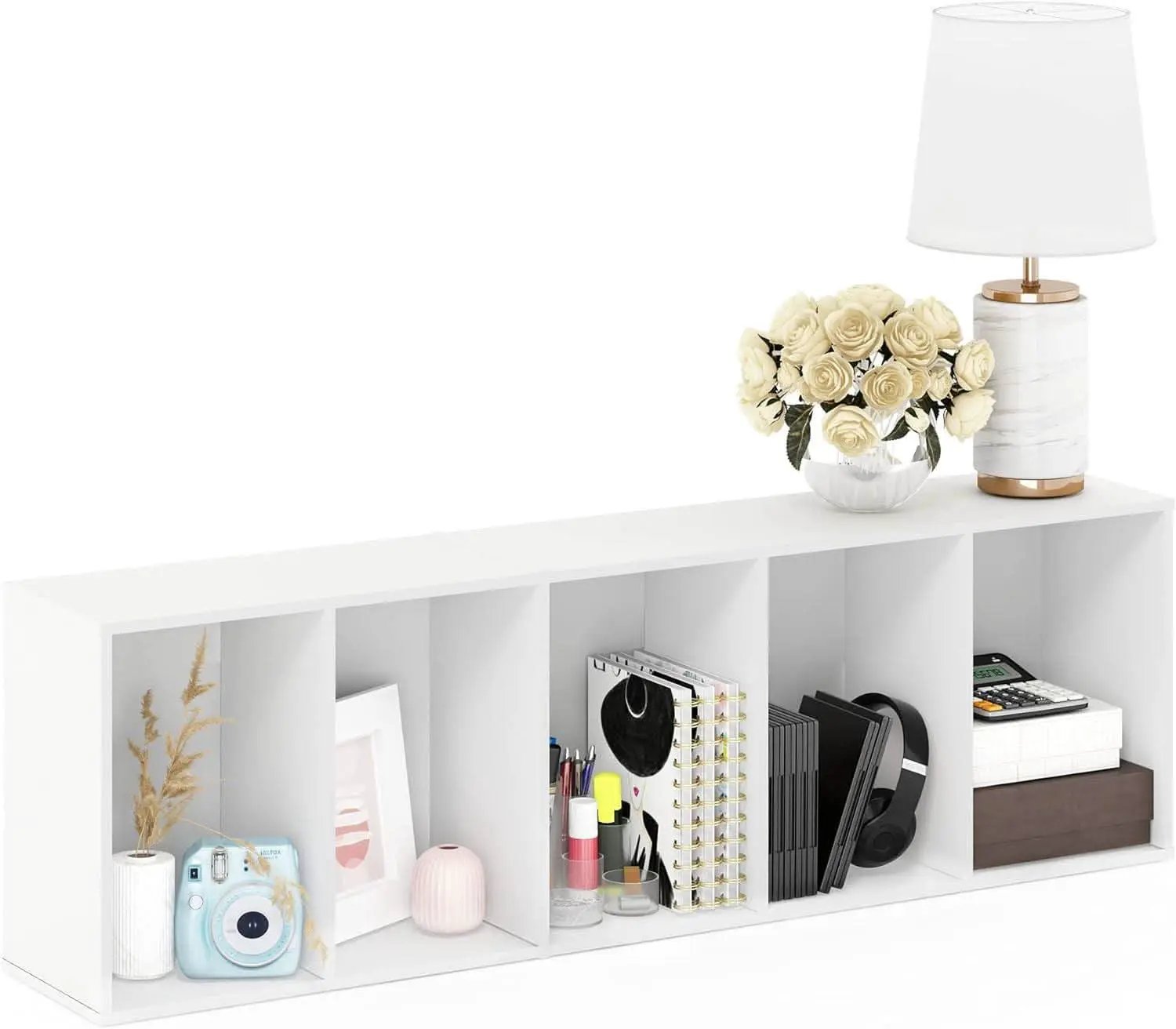 White 5 Tier Bookcase Storage Shelf For Living Room from PriceLows™