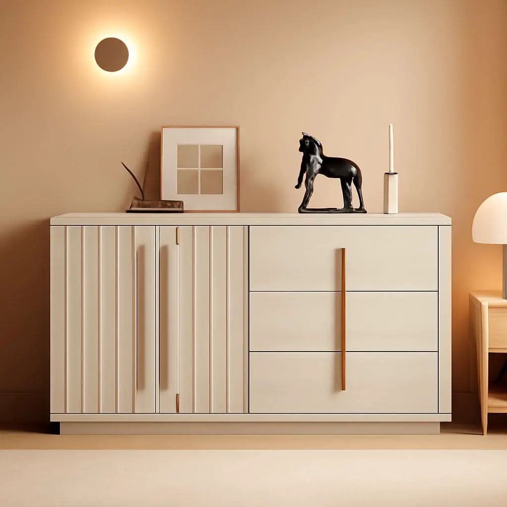 64 Inch Modern Industrial Sideboard Cabinet White Sand from PriceLows™