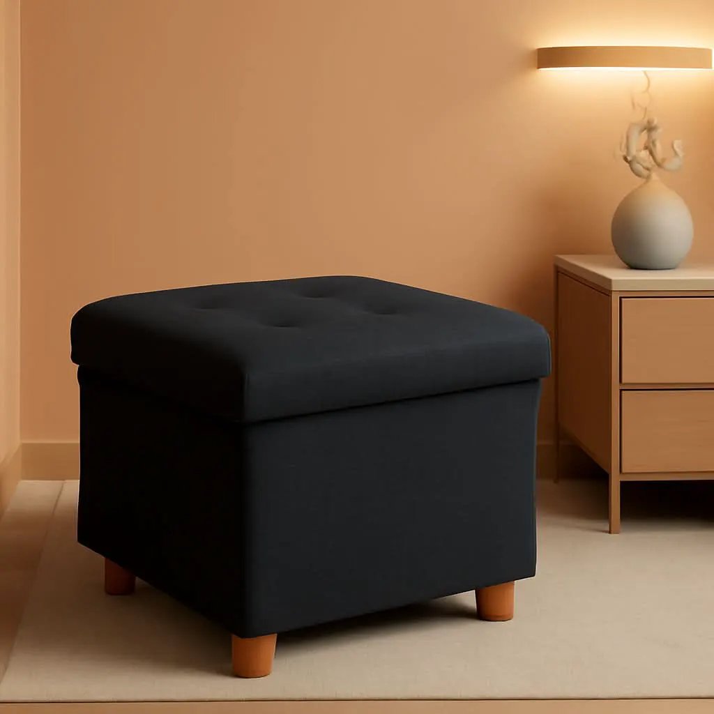 Black Linen Premium Storage Cube Ottoman Tray 15Inch from PriceLows™