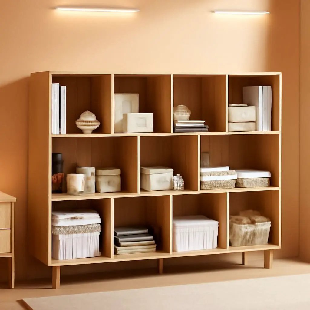 Open Cube Low Bookcase 3 Tier Freestanding Oak Finish from PriceLows™