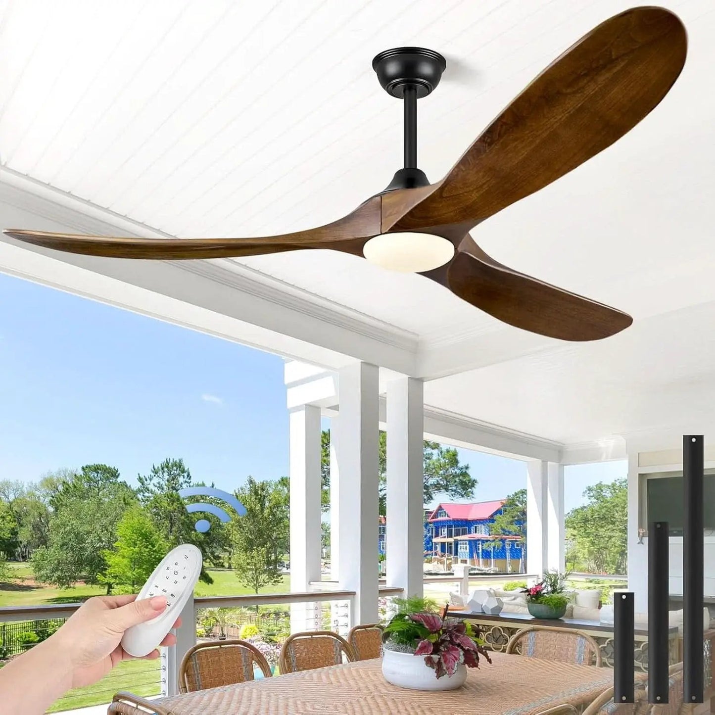 60 Inch Walnut Solid Wood Ceiling Fan Outdoor Weatherproof from PriceLows™