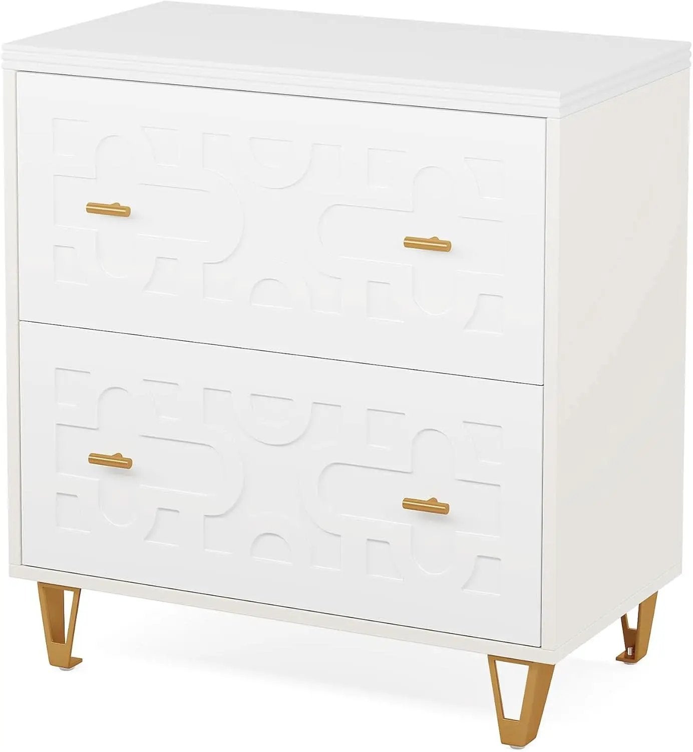 Two Drawer Lateral File Cabinet White And Gold For Legal Letter A4 Files Printer Stand Home Office from PriceLows™