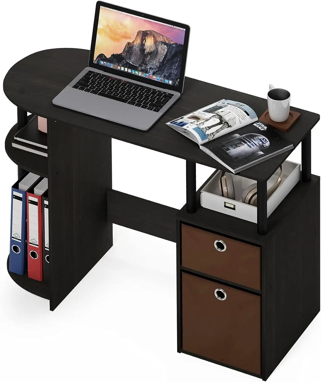 Jaya Brown Computer Study Desk With Storage Bins And Shelf from PriceLows™