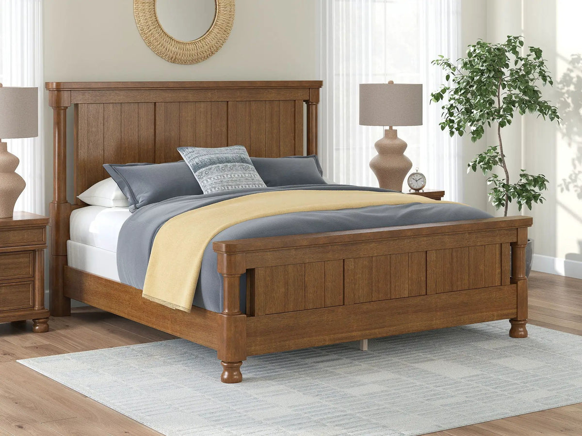 Rowlenstown Poster Bed | Casual Traditional Design | Rubbed Finish | Hefty Silhouette