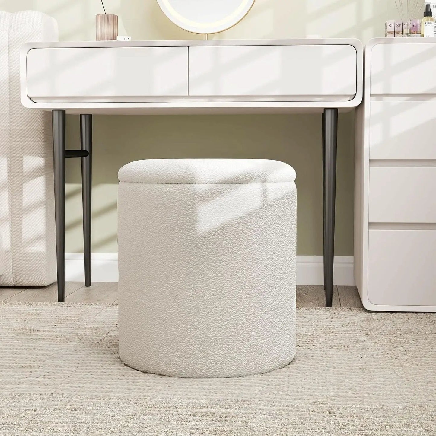 White Storage Ottoman Pouf With Hidden Compartment from PriceLows™