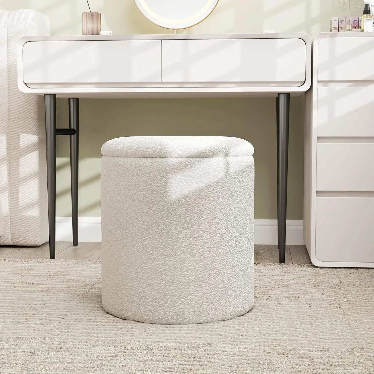 White Storage Ottoman Pouf With Hidden Compartment from PriceLows™