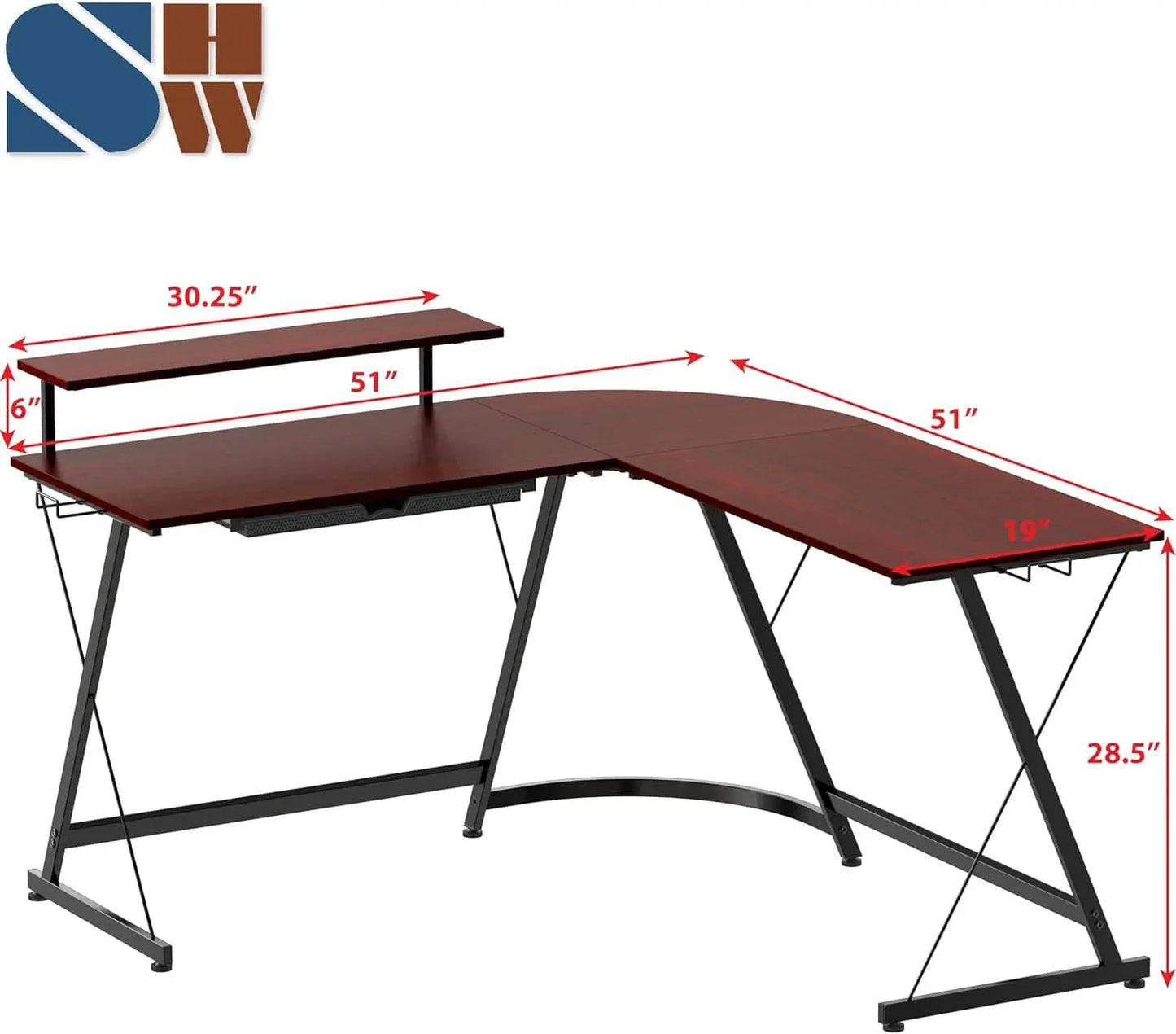 Vista L Shape Desk With Adjustable Monitor Stand Cherry from PriceLows™
