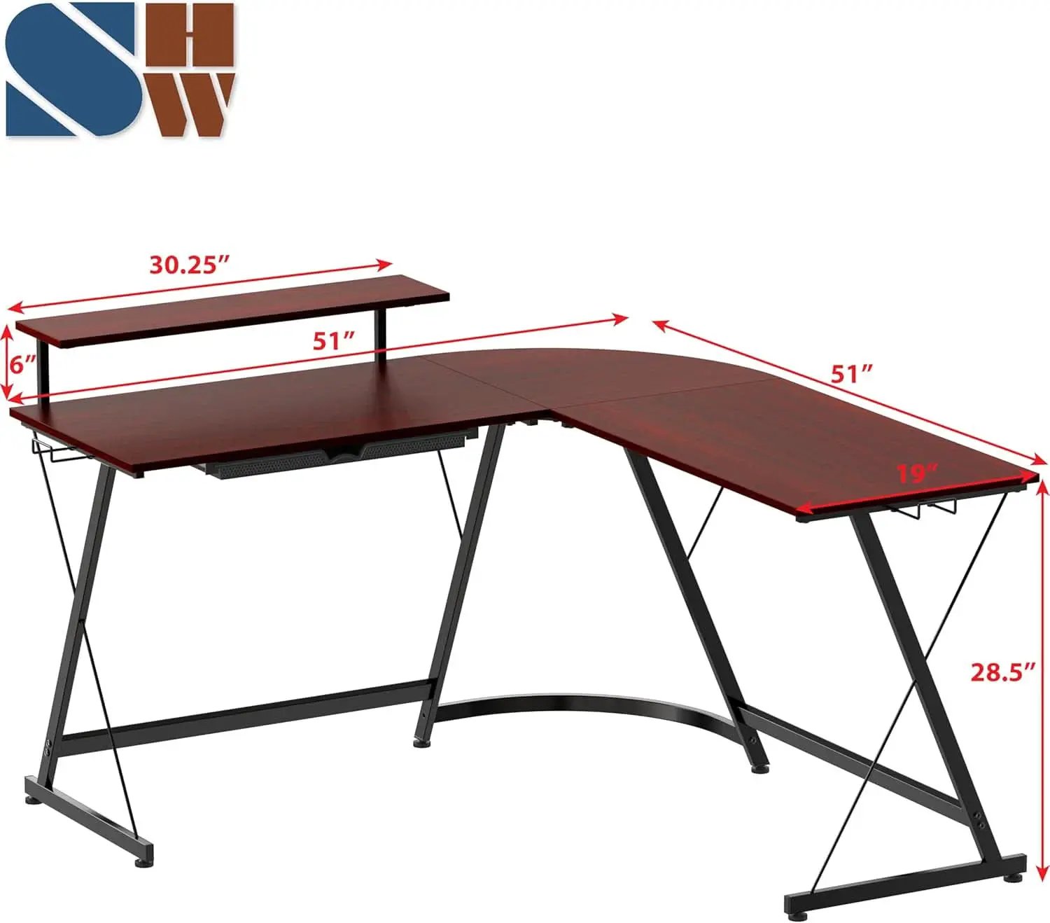 Vista L Shape Desk With Adjustable Monitor Stand Cherry from PriceLows™