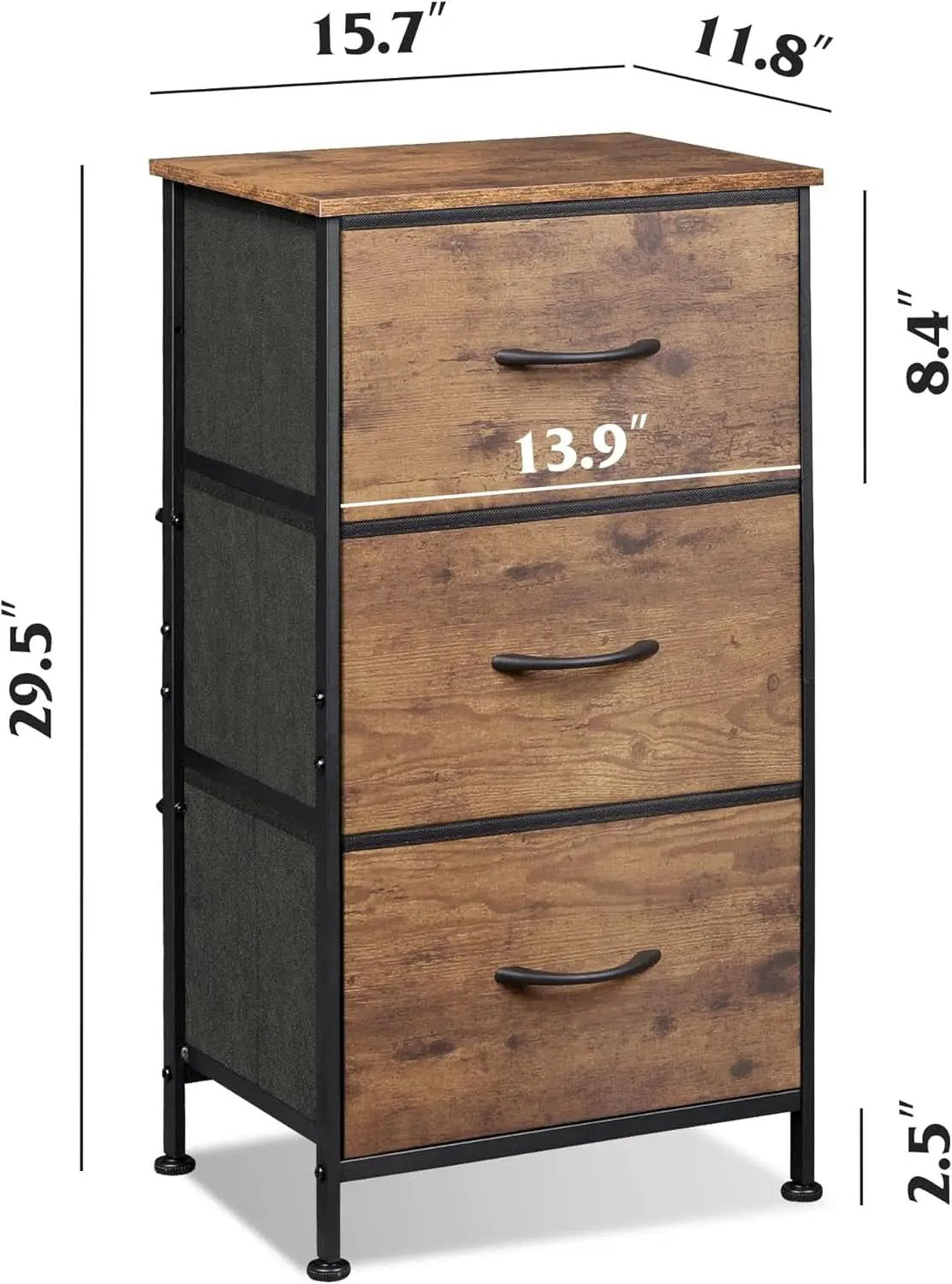 Dresser With 3 Drawers Rustic Brown Wood Grain Finish from PriceLows™