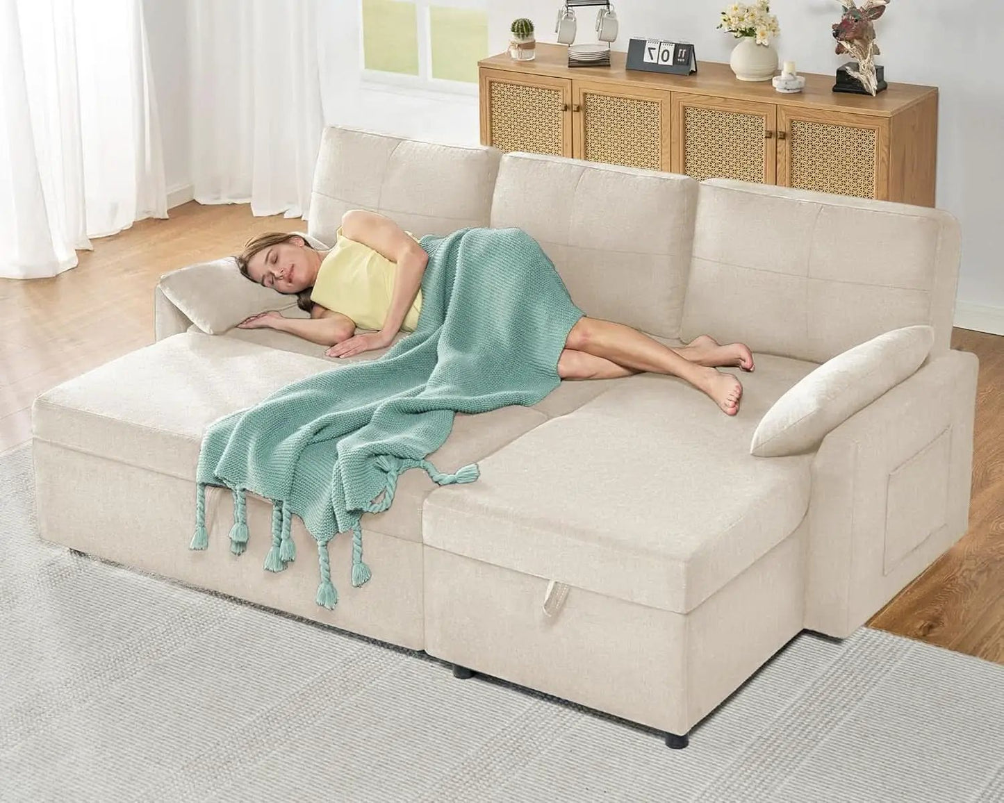 Linen Beige Multifunctional Sleeper Sofa With Storage from PriceLows™
