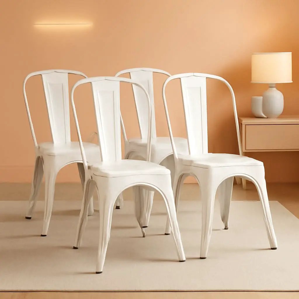 Stackable Distressed White Metal Dining Chairs For Indoor Outdoor Set Of 4 from PriceLows™