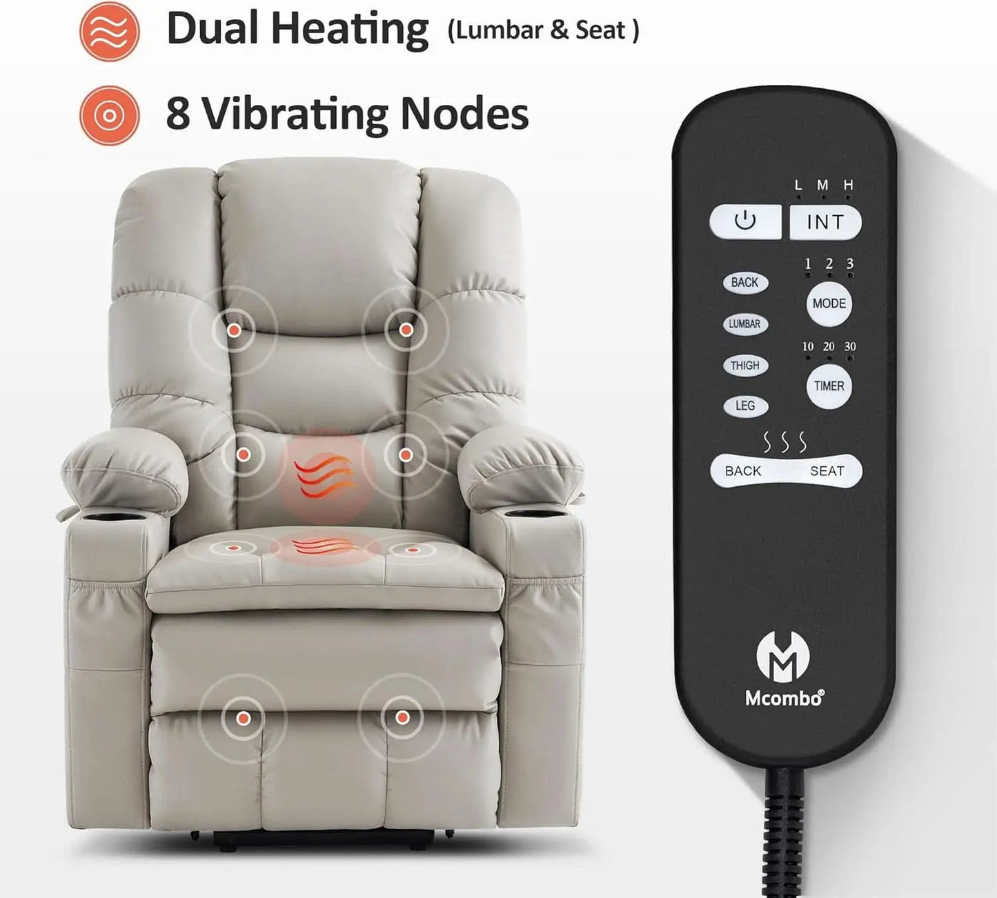 Large Dual Motor Power Lift Recliner With Massage And Heat from PriceLows™