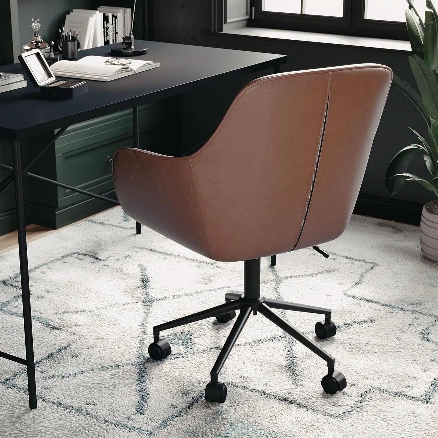Rayna Swivel Task Chair Saddle Brown With Flared Arms from PriceLows™