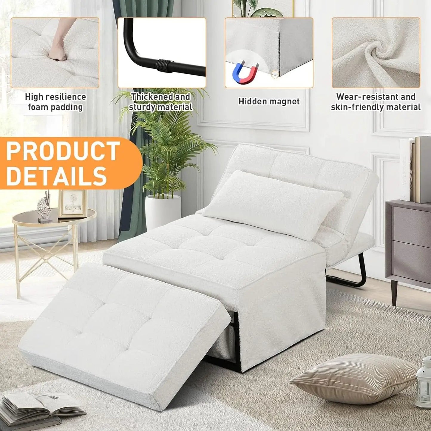 Beige Convertible Sofa Bed With Adjustable Backrest from PriceLows™
