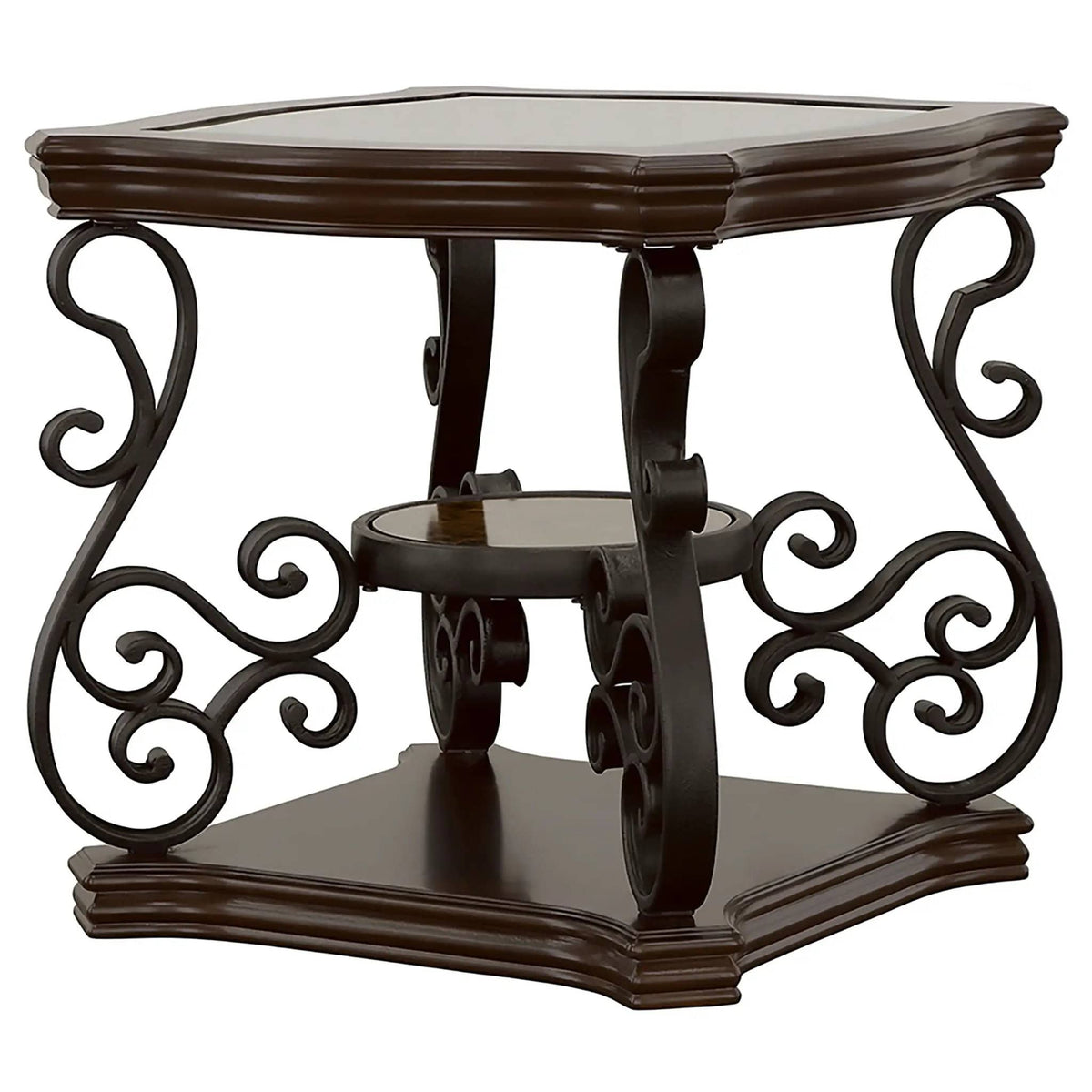 Laney 1-shelf Glass Top Square End Table Deep Merlot | 24.5 x 24.5 x 24.75 in | Engineered Wood & Tempered Glass | Living Room