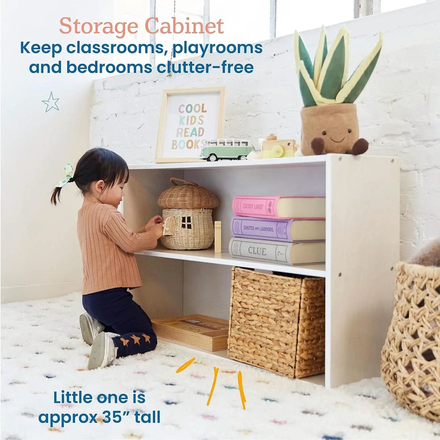 Streamline 2 Shelf Storage Cabinet 24 Inch White Wash Kids Bookshelf from PriceLows™