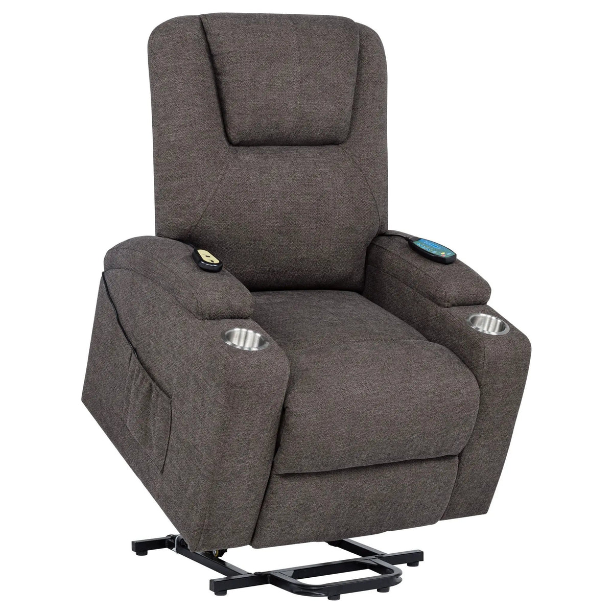 Louie Chenille Upholstered Power Lift Massage Chair | 32 x 37 x 42.5 in | Chenille & Stainless Steel | Brown