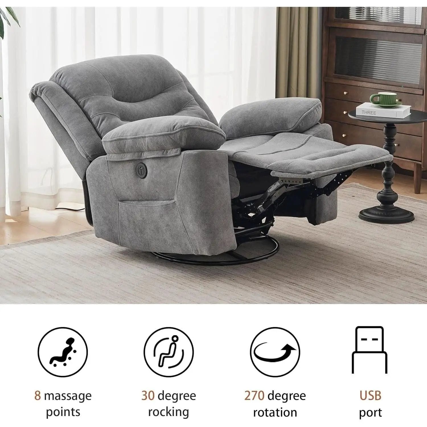 Grey Swivel Recliner With Massage And Heat Therapy from PriceLows™