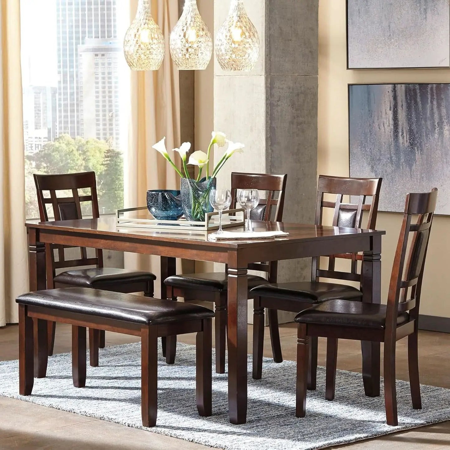 Brown Contemporary Engineered Wood Dining Table Set from PriceLows™