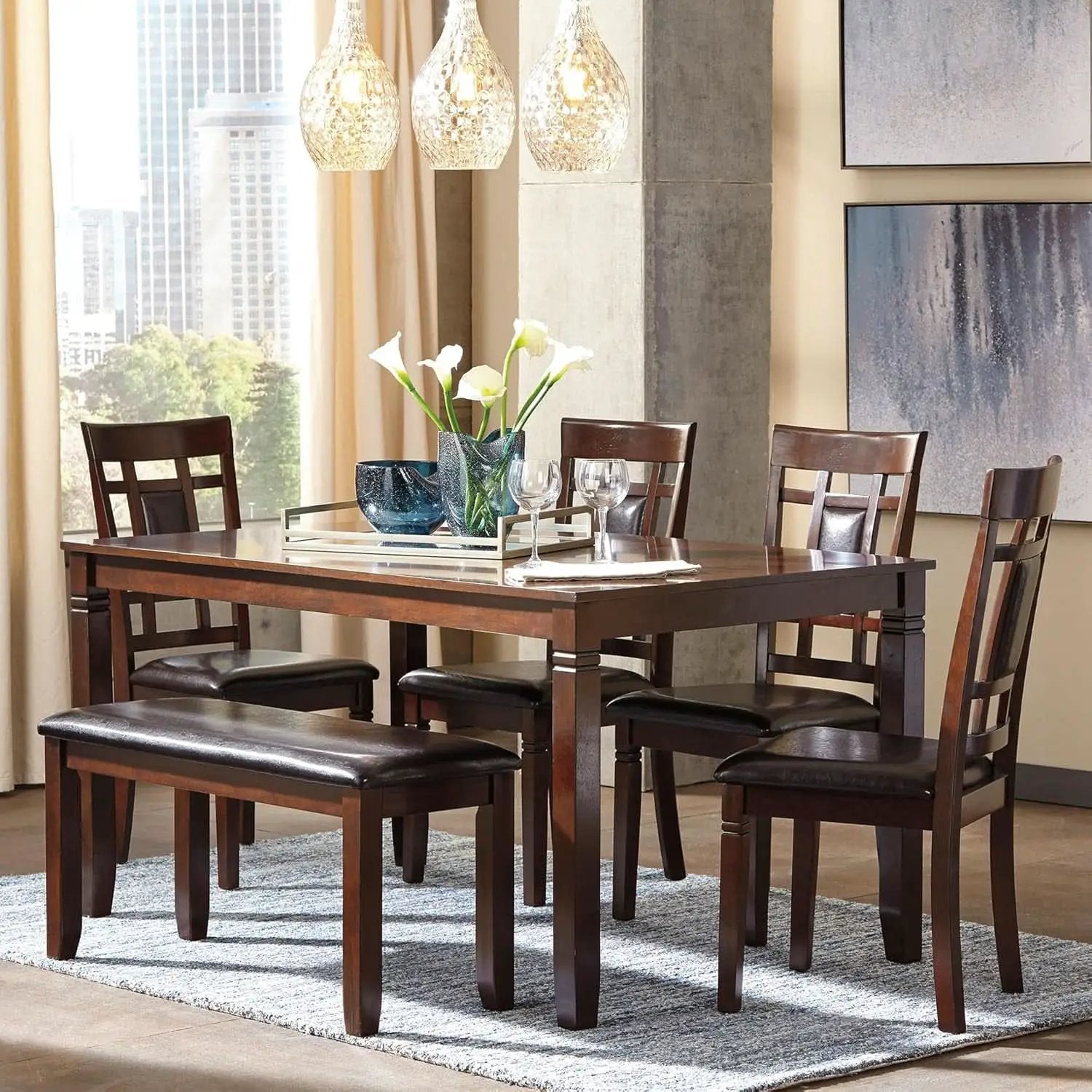 Brown Contemporary Engineered Wood Dining Table Set from PriceLows™