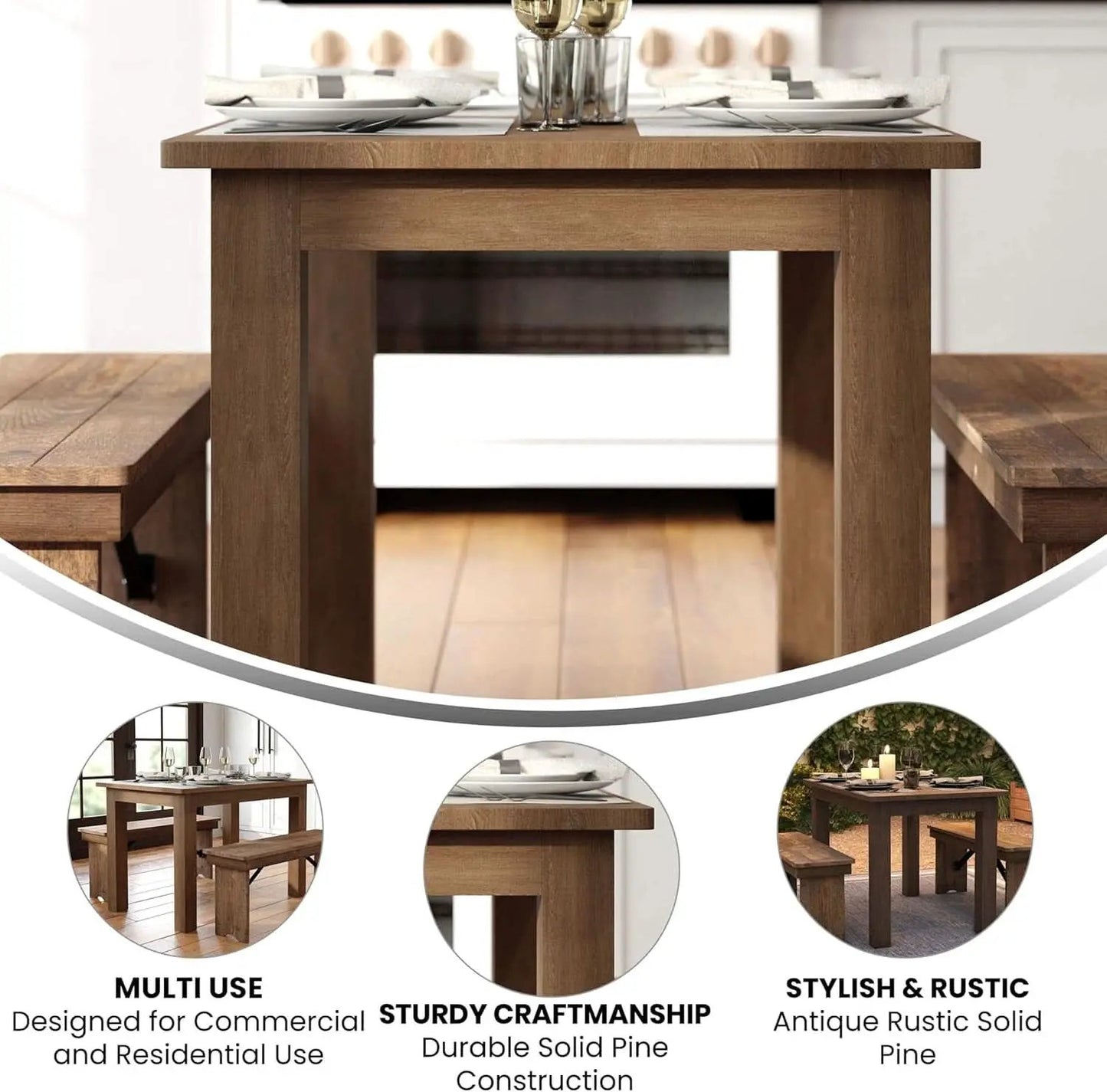 Rustic Brown Solid Wood Dining Table 46x30 Seats 4 from PriceLows™