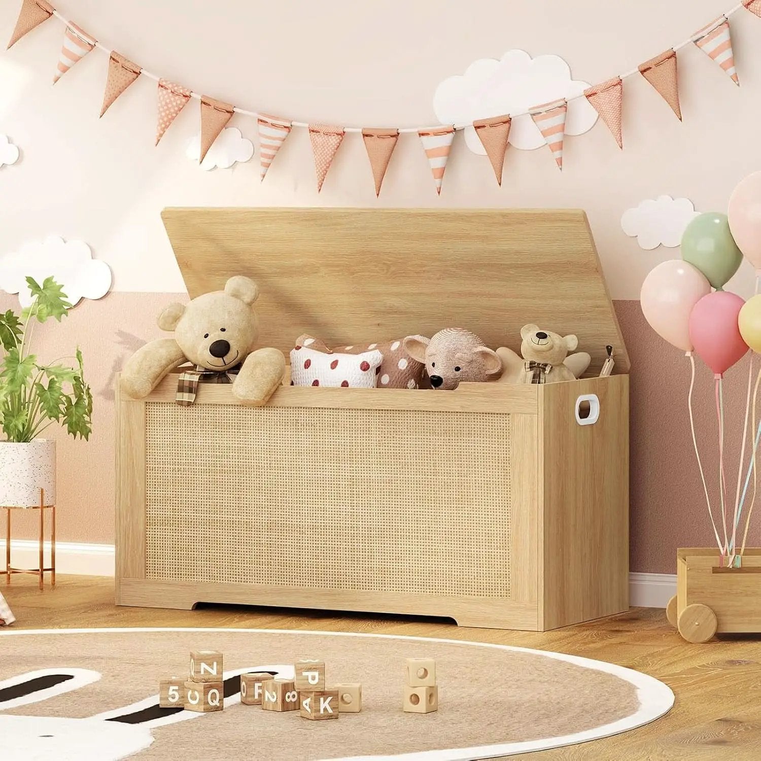 Natural 39.4 Inch StorageChest With Hinges Durable from PriceLows™