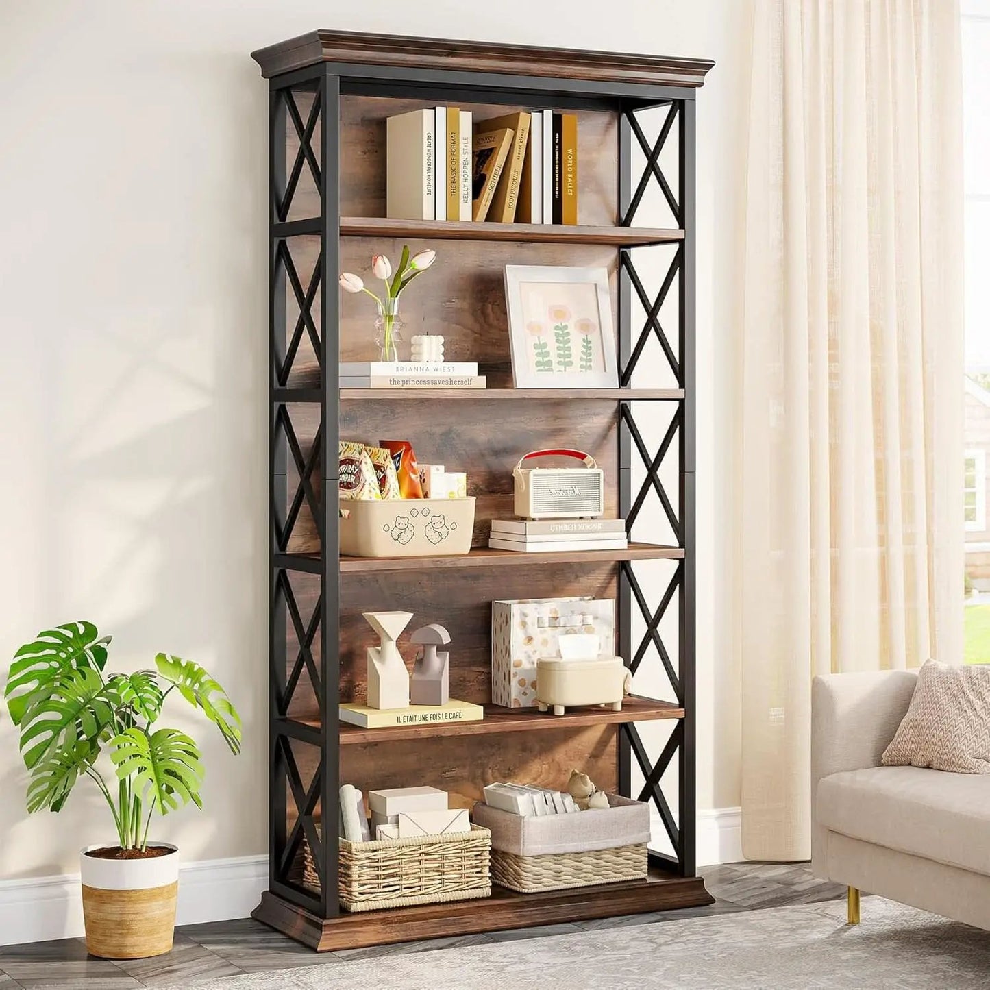 Six Tier Bookcase 71 Inch Industrial Storage Shelf from PriceLows™