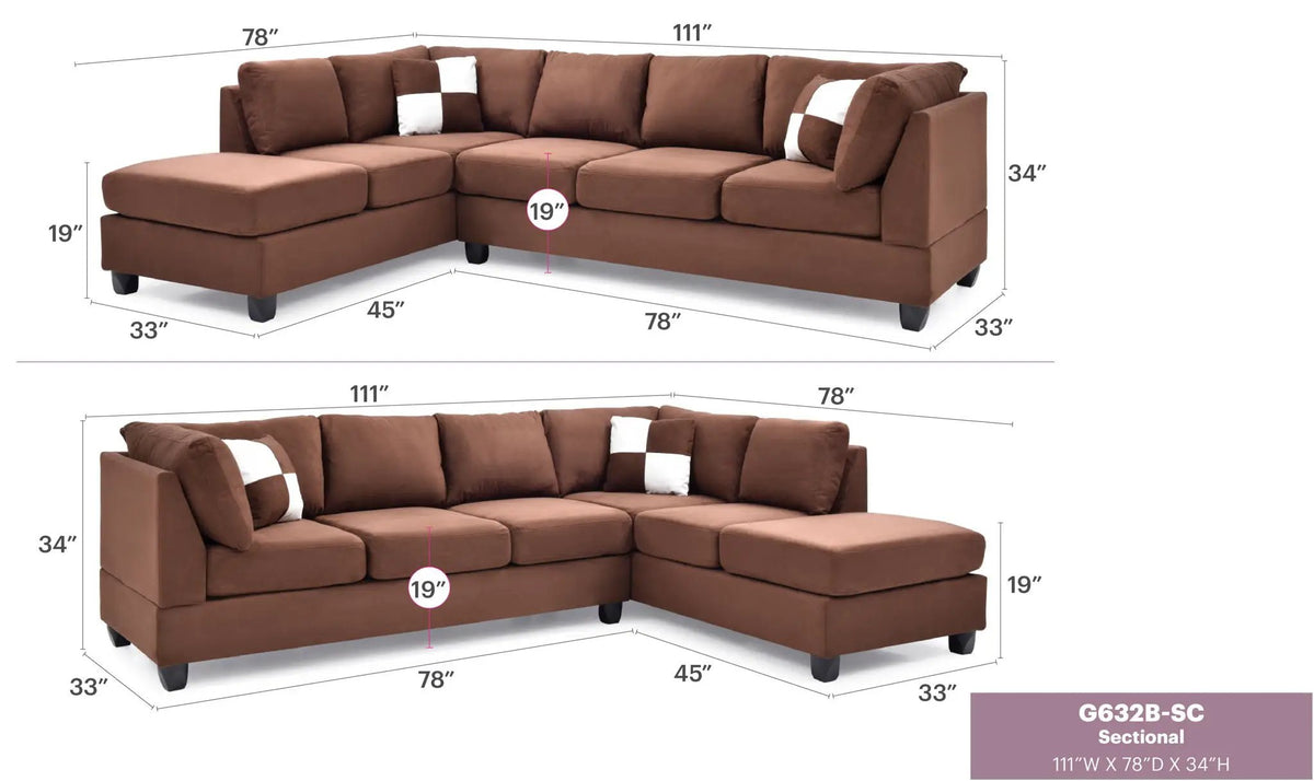 Malone Comfort Sectional | Pocketed Coil And Foam Seating | Removable Backs | 111 Inch Length