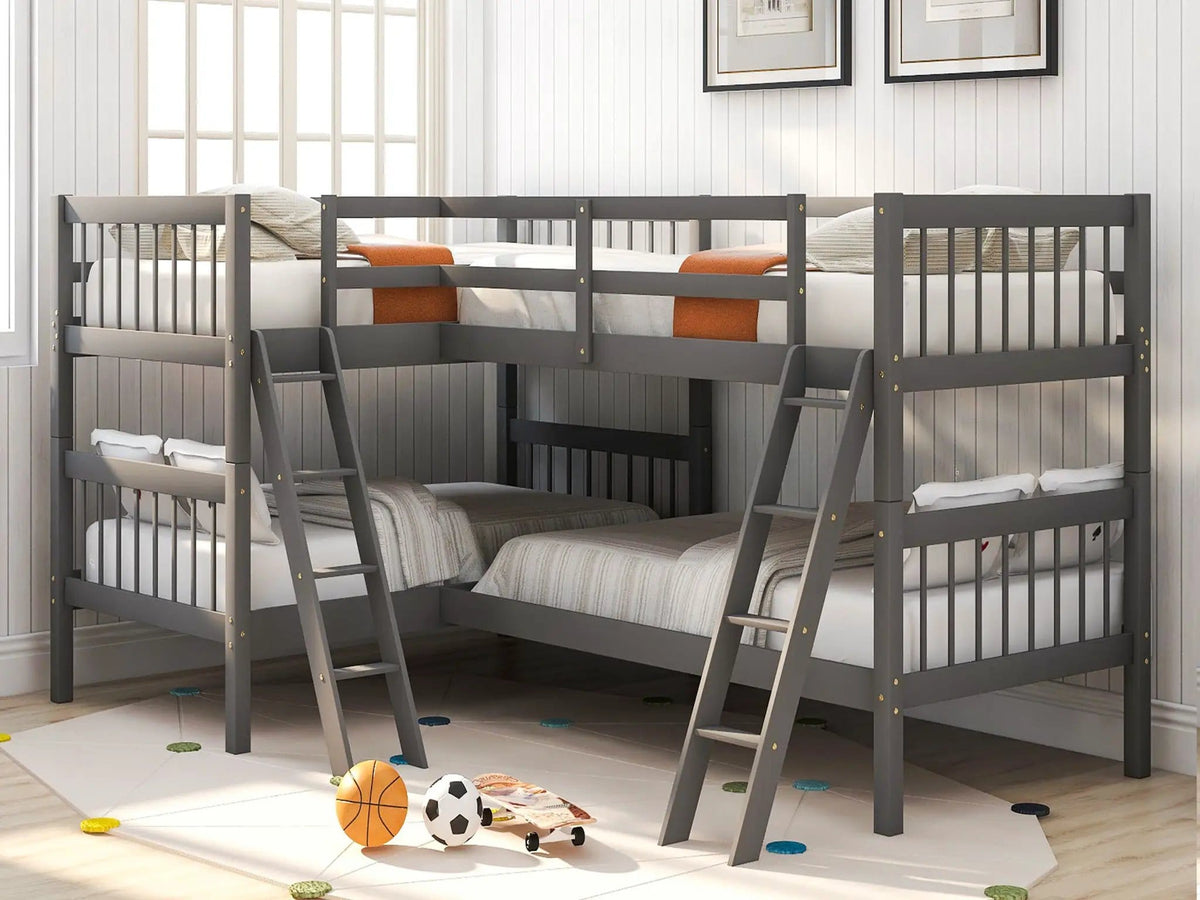 L Shaped Bunk Bed With Ladder | 2 Pieces | Pine Wood | Bedroom