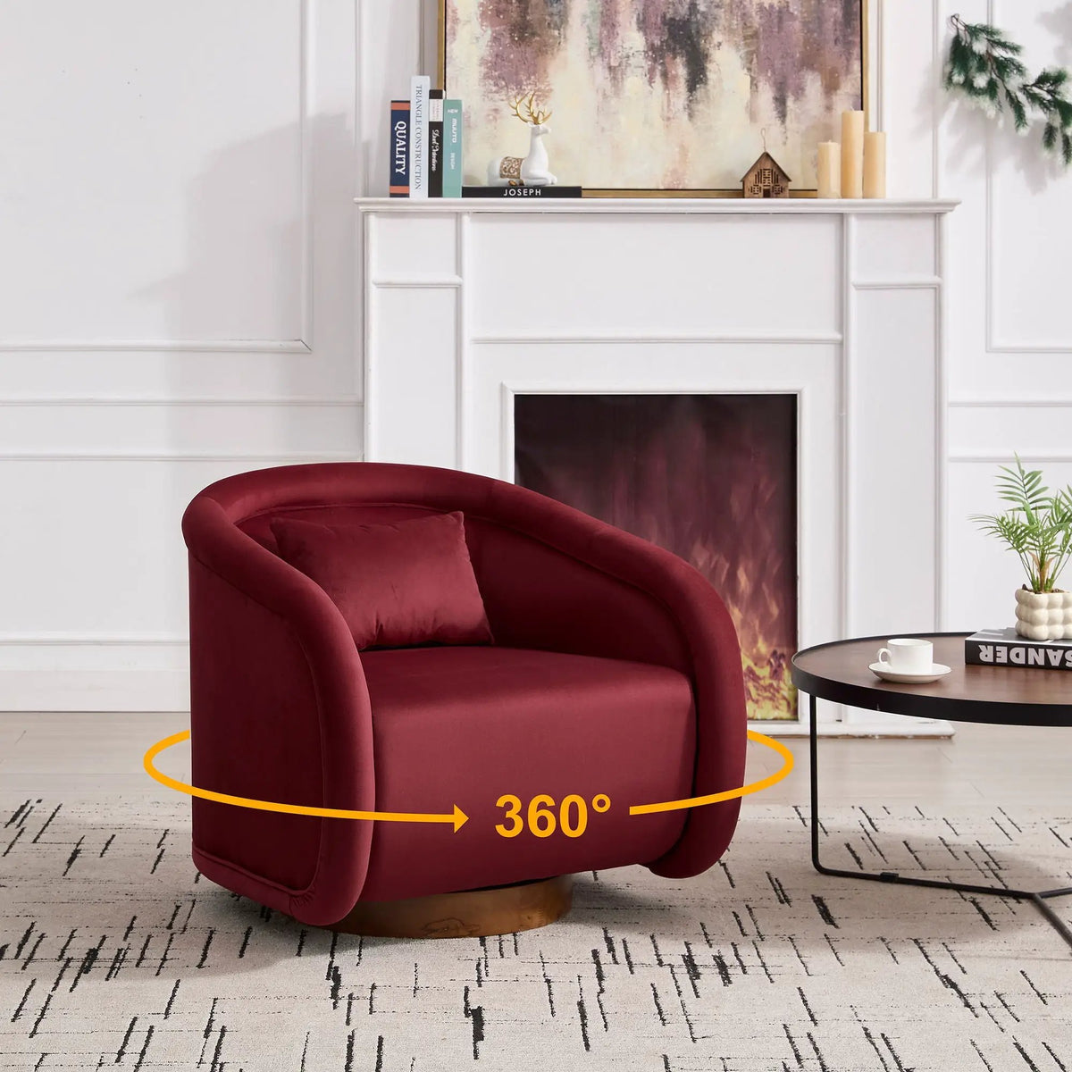 Teddy Fabric Swivel Accent Chair | 360 Degree Rotation | Solid Rubber Wood Frame | Cozy Texture