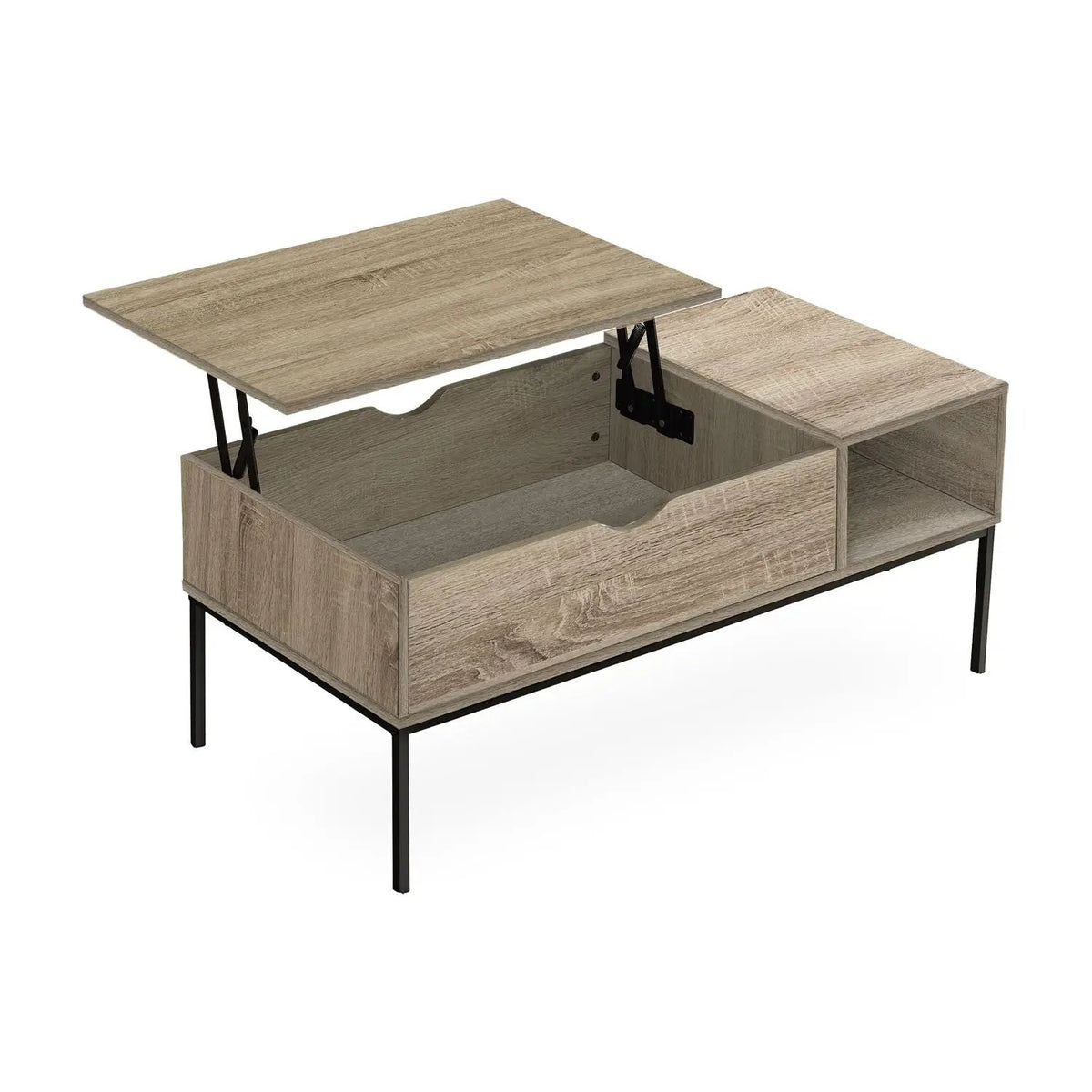 Rectangular Lift-Top Coffee Table | 42 Inch Width | Hinged Adjustable Top | Open Shelf