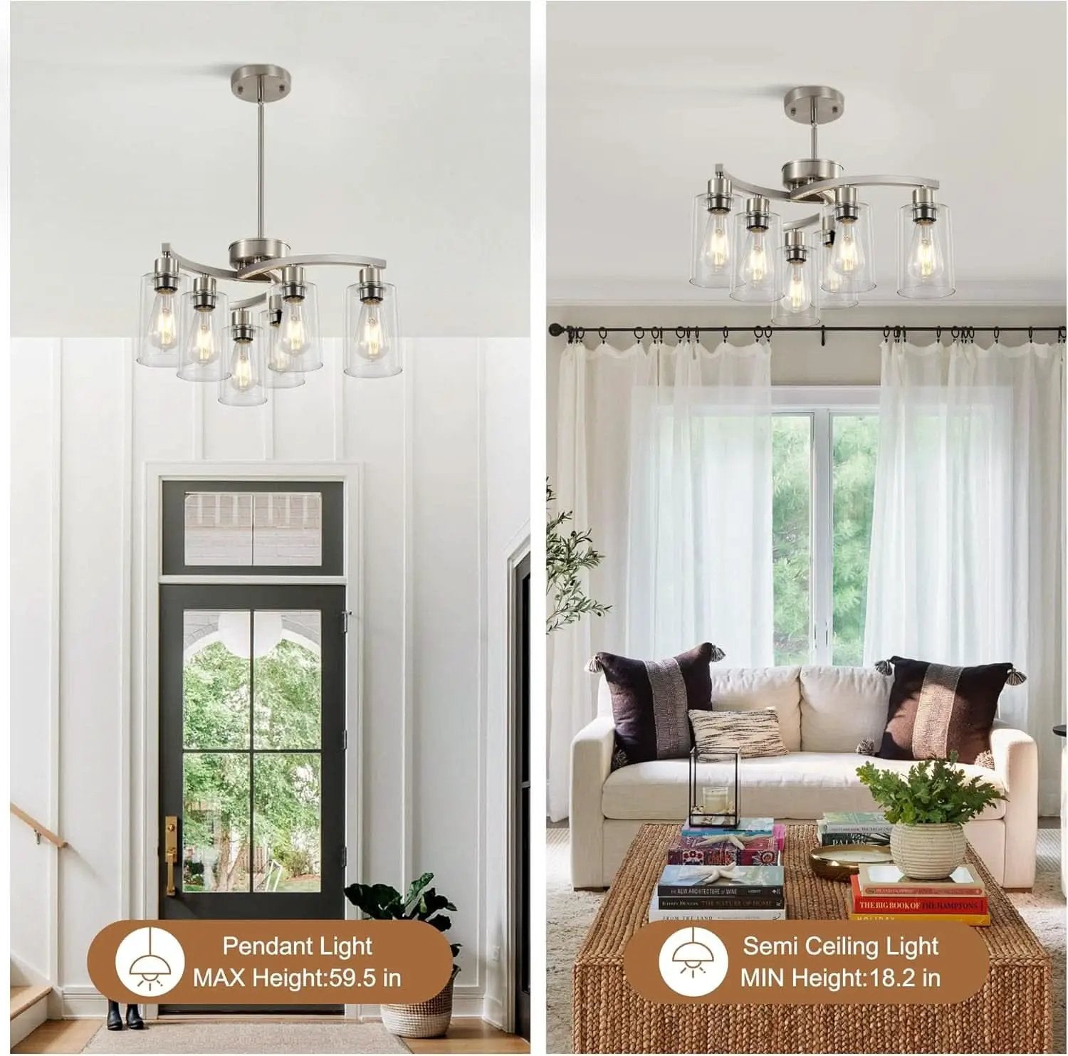 Brushed Nickel 6 Light Farmhouse Chandelier Pendant from PriceLows™