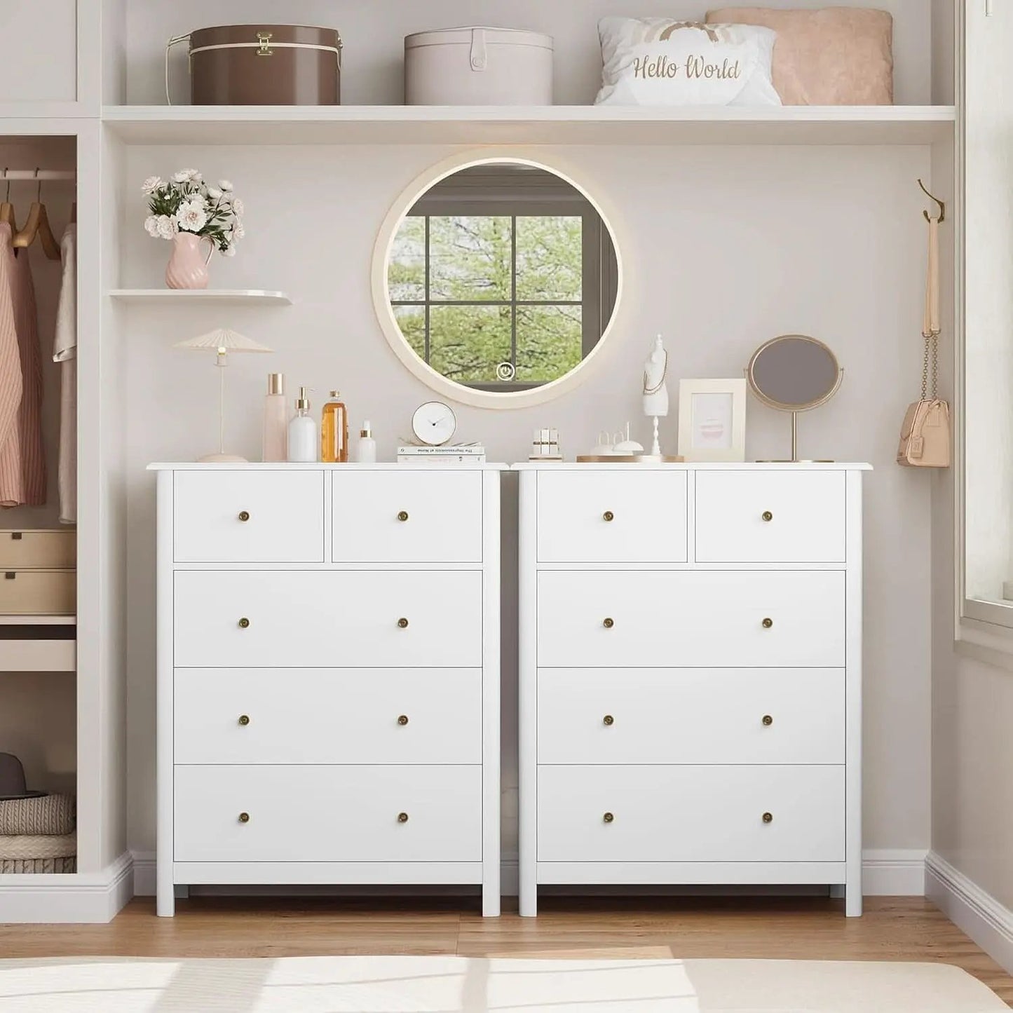White Five Drawer Dresser For Bedroom Organization from PriceLows™