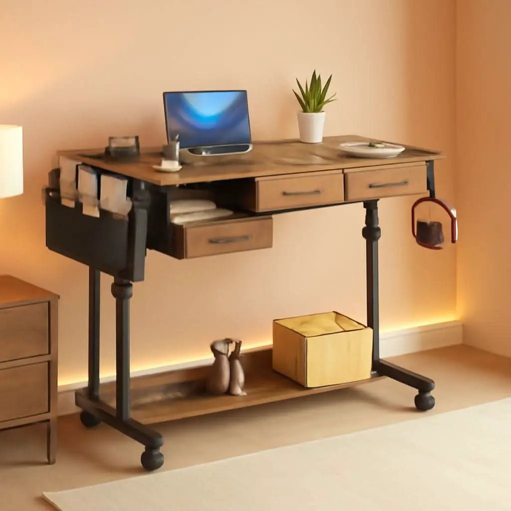 Rolling Height Adjustable Computer Desk With Drawers from PriceLows™