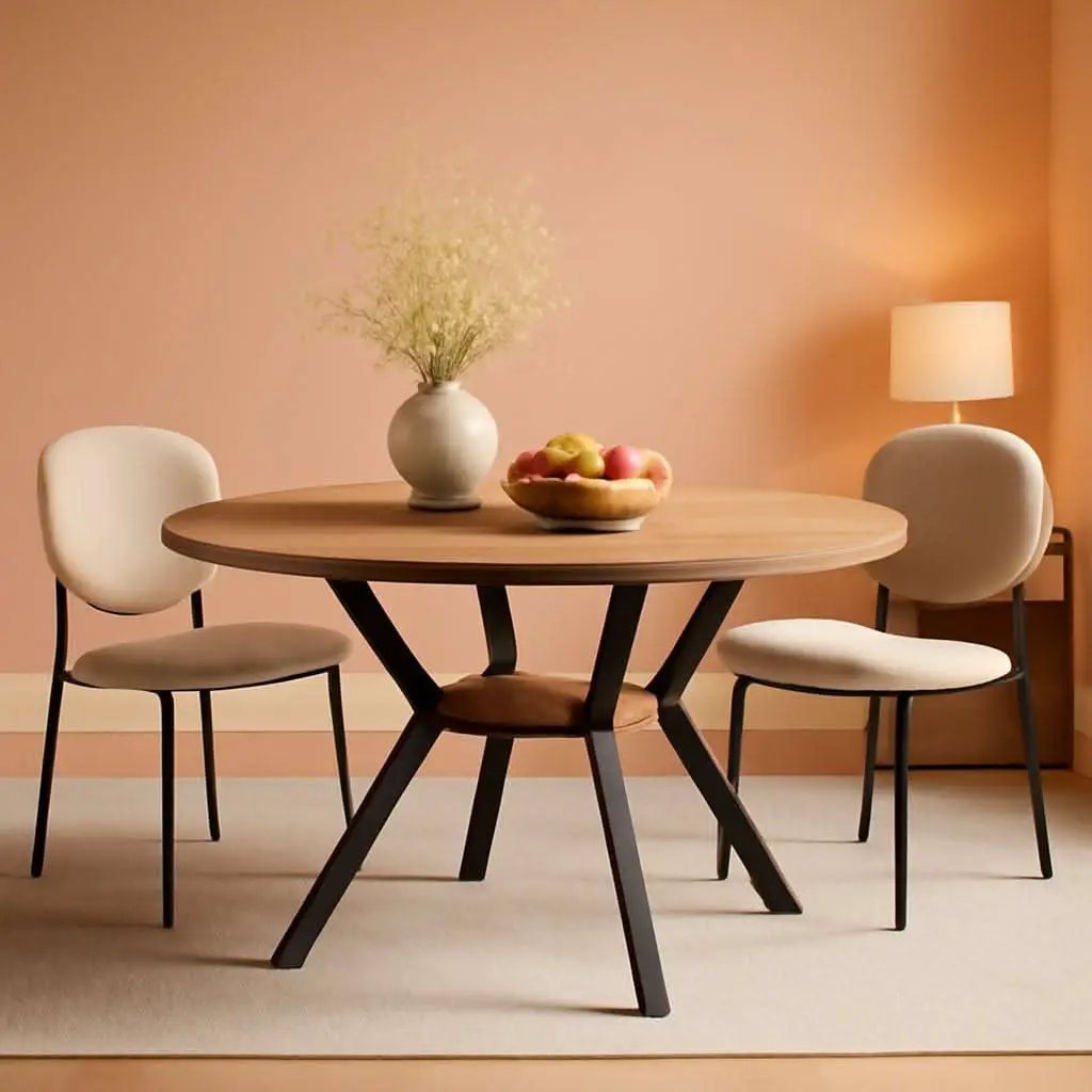 42 Inch Round Farmhouse Dining Table With Compact Storage from PriceLows™