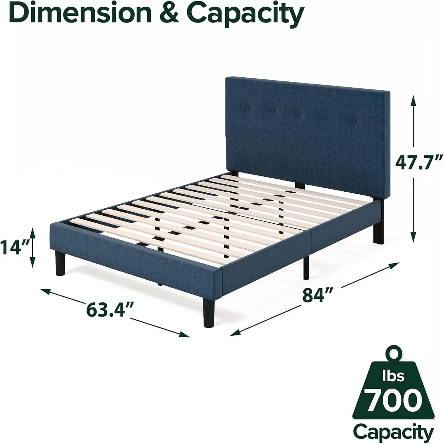 Omkaram Navy Upholstered Platform Bed Frame No Box Spring from PriceLows™