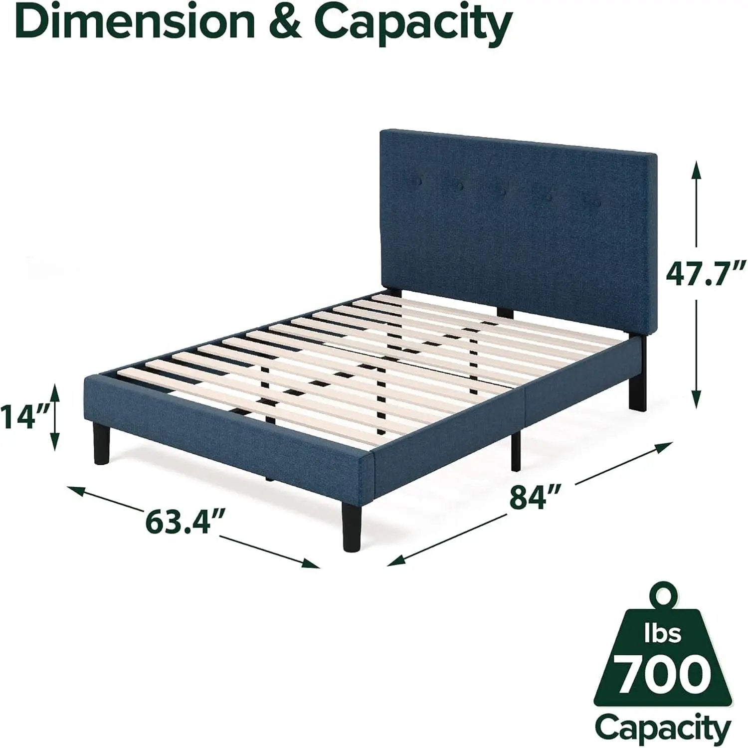 Omkaram Navy Upholstered Platform Bed Frame No Box Spring from PriceLows™