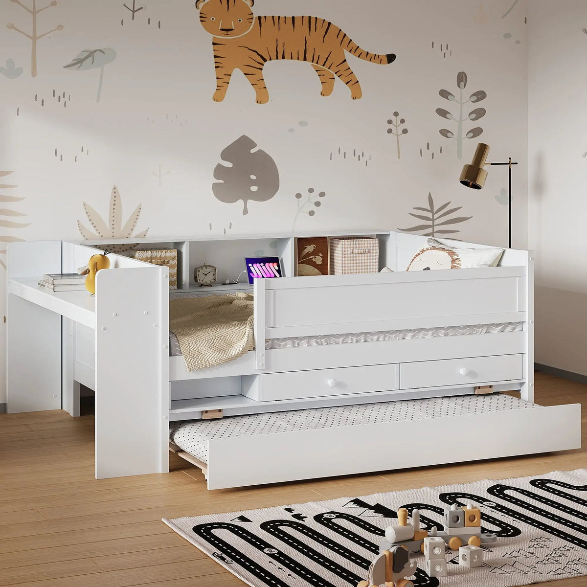 Twin Daybed | Trundle Drawers | Headboard Storage | White
