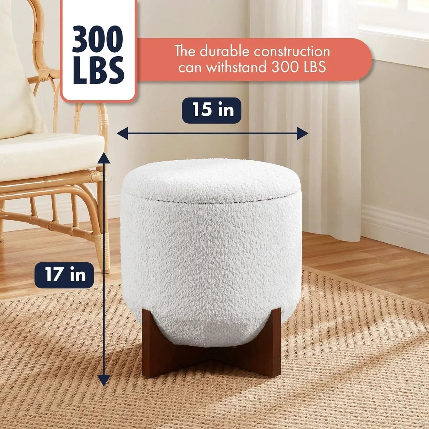 White Elegant Round Ottoman With Concealed Storage from PriceLows™