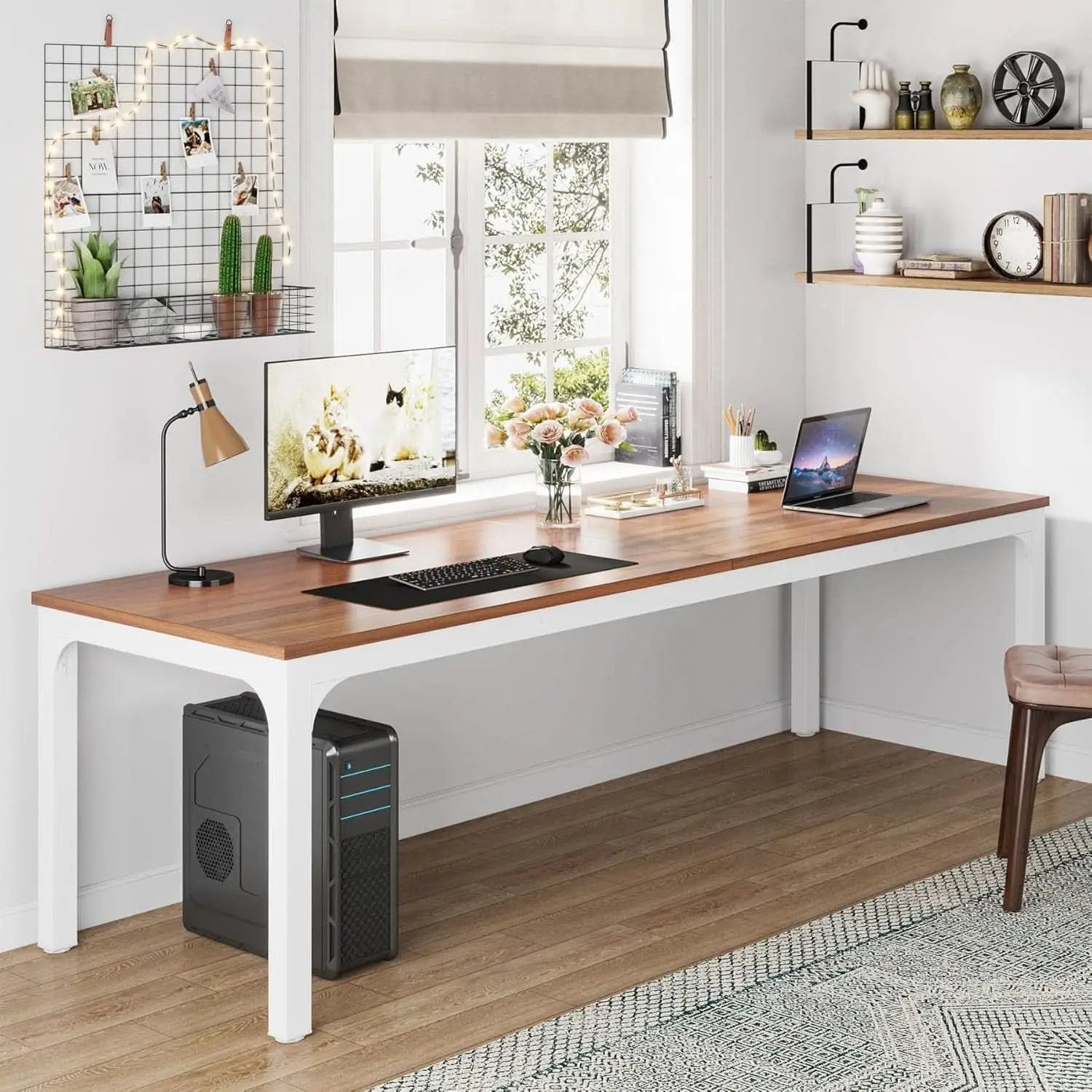 78.7 Inch Extra Long Computer Desk For Two Walnut White from PriceLows™