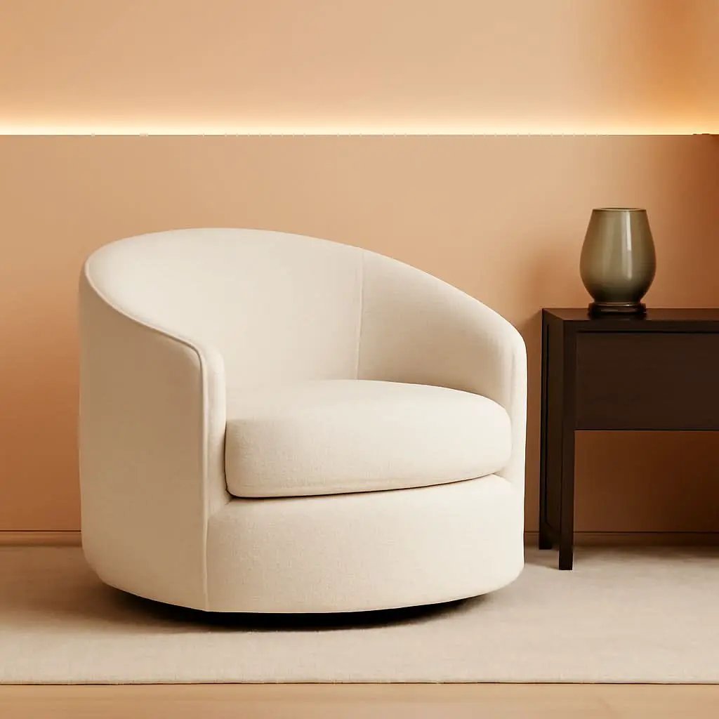 Swivel Barrel Chair Cream Upholstered Fully Assembled from PriceLows™